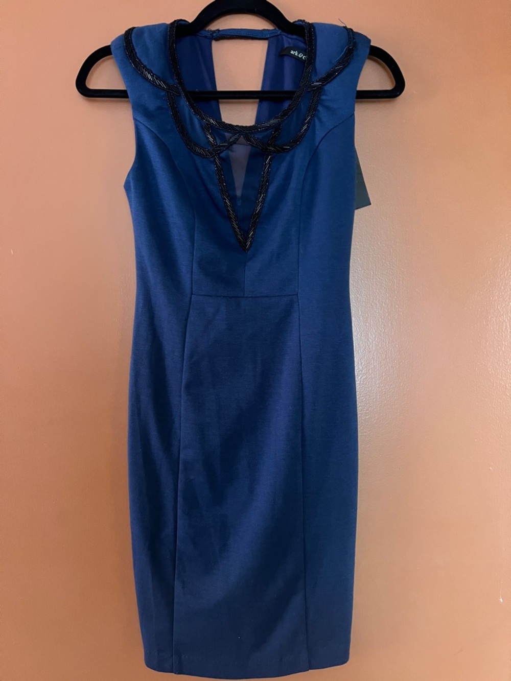 Ark & Co Royal Blue Beaded-Neck Midi Sheath Dress